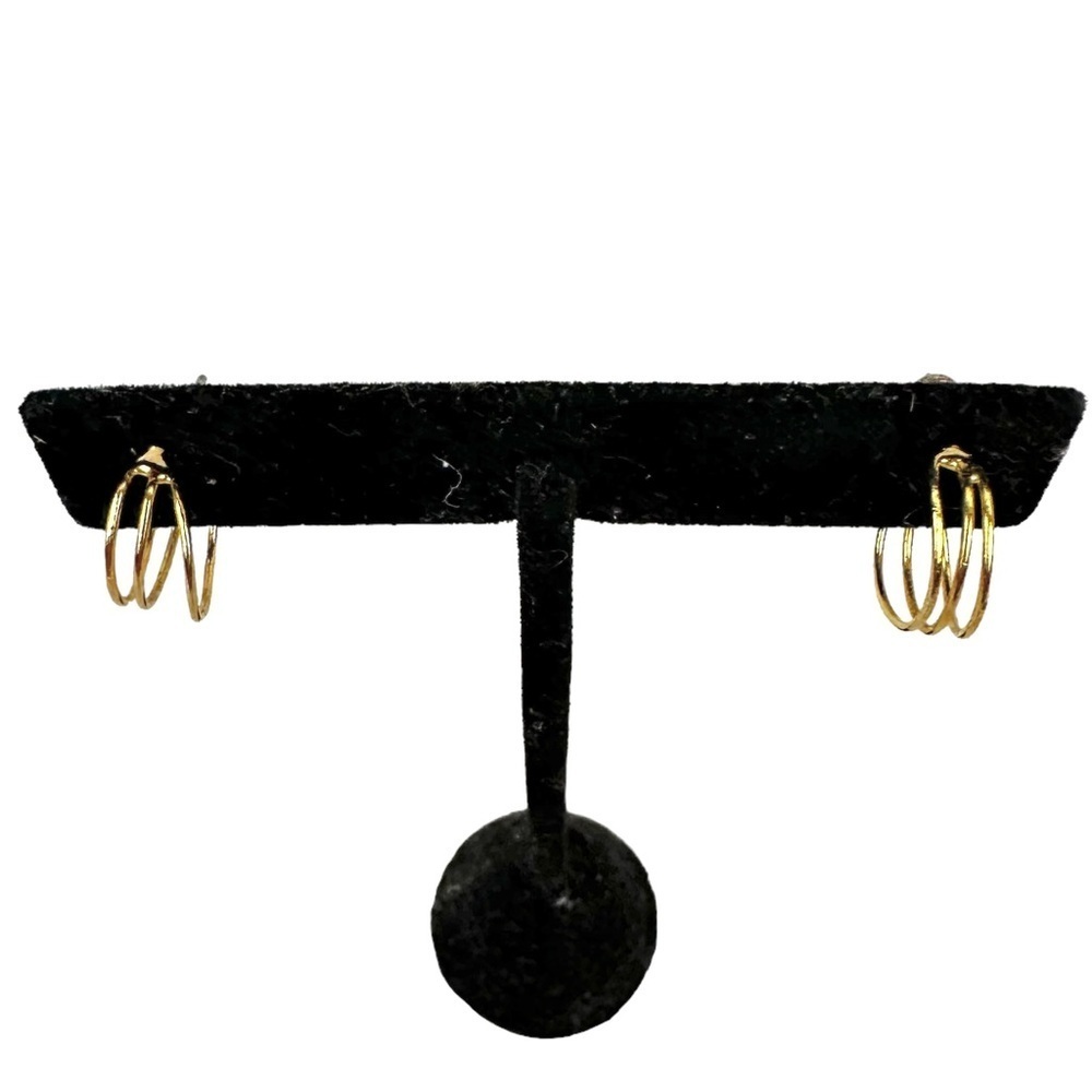 Gold Minimalist Triple Hoop Earrings - Picture 6 of 7